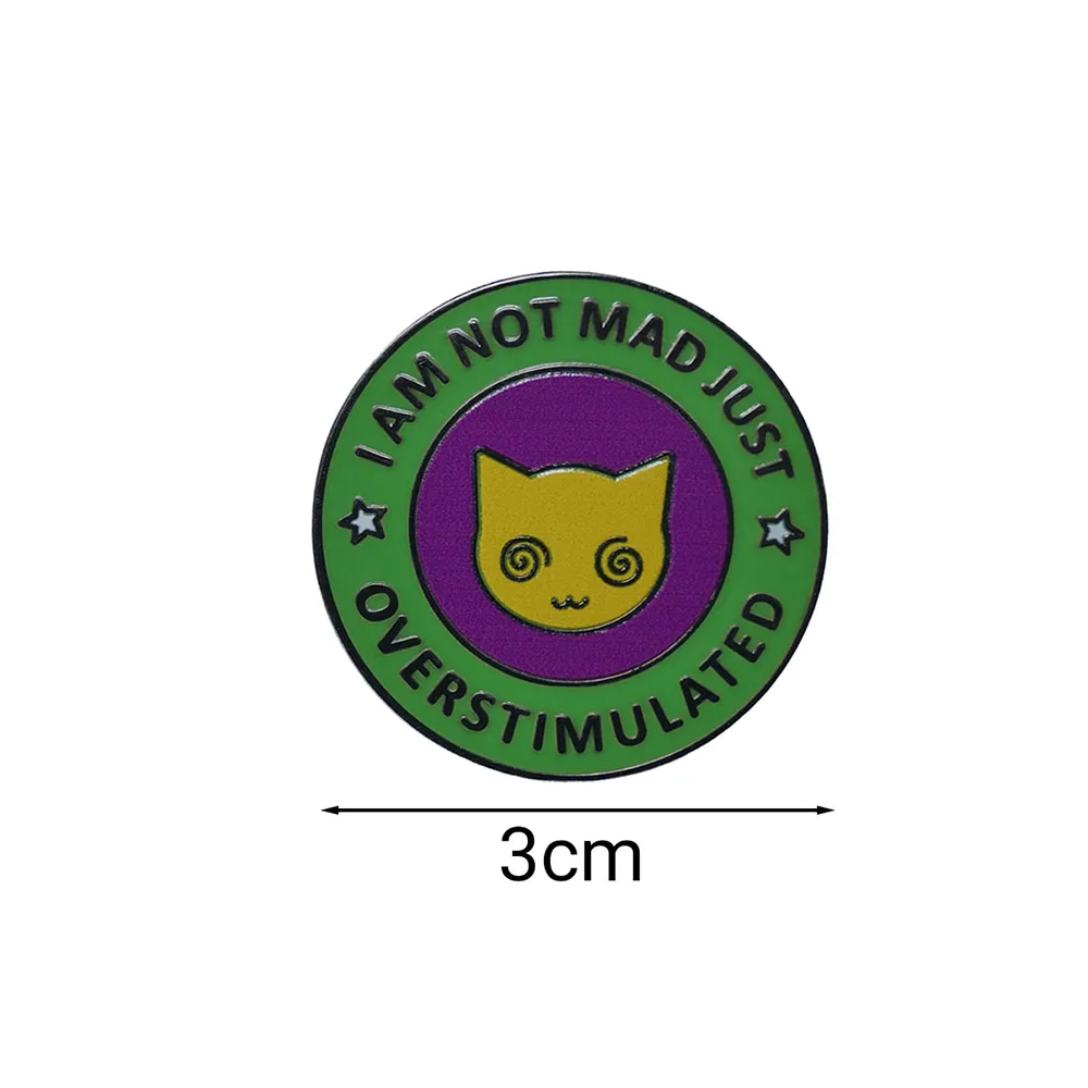 I Am Not Mad Just Overstimulated Lapel Pin Funny Silly Cat Badge Dizzy Psychedelic kitten Brooch Hippie Jewelry view 2