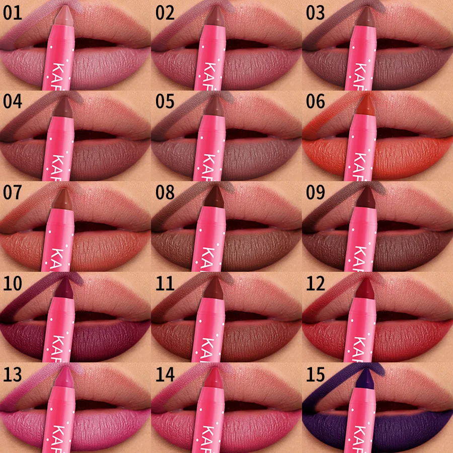 15 cores batom lápis à prova dwaterproof água sexy vermelho fosco contorno matiz batom caneta de longa duração lipliner caneta antiaderente copo maquiagem labial