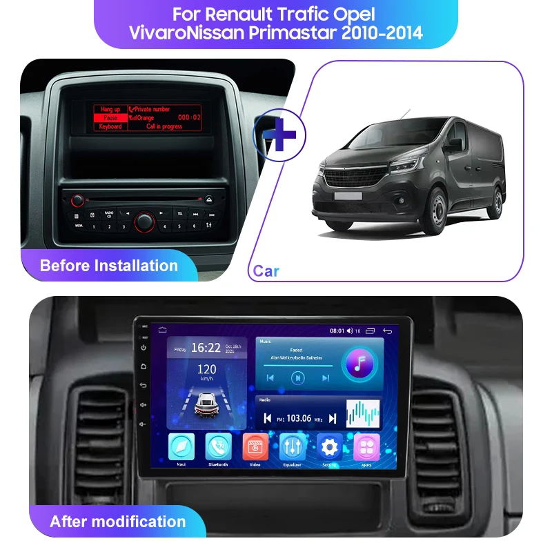 Car AutoRadio Multimedia Android For Renault Trafic Opel VivaroNissan Primastar 2010-2014 Carplay Navigation Raido Video Player