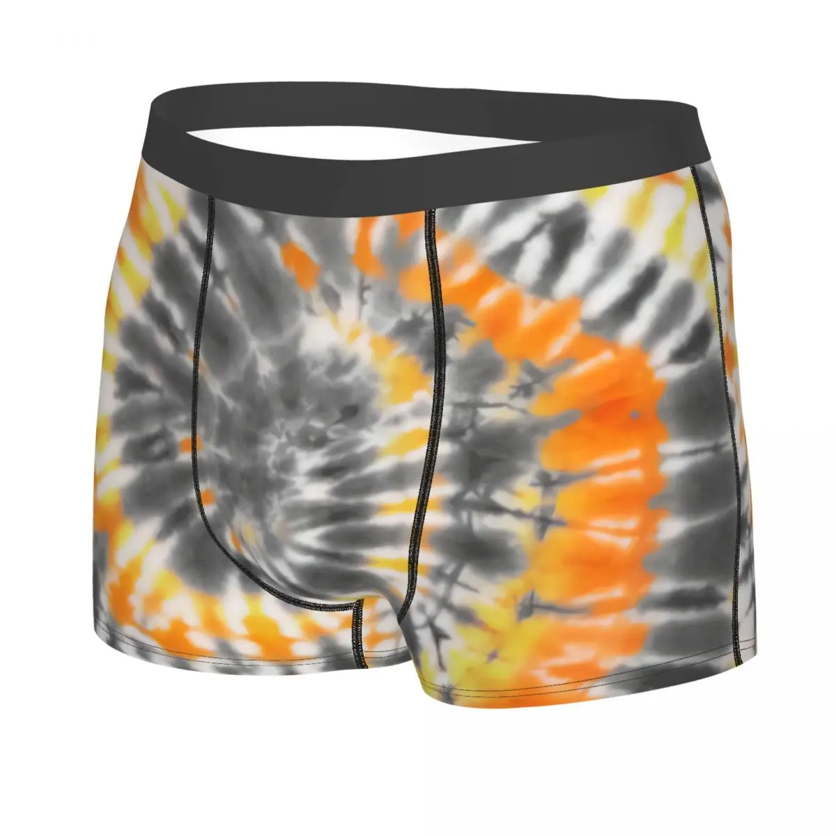 Custom Male Funny Tie Dye Grey Orange And Yellow Underwear Traditional Dyeing Art Boxer Briefs Soft Shorts Panties Underpants