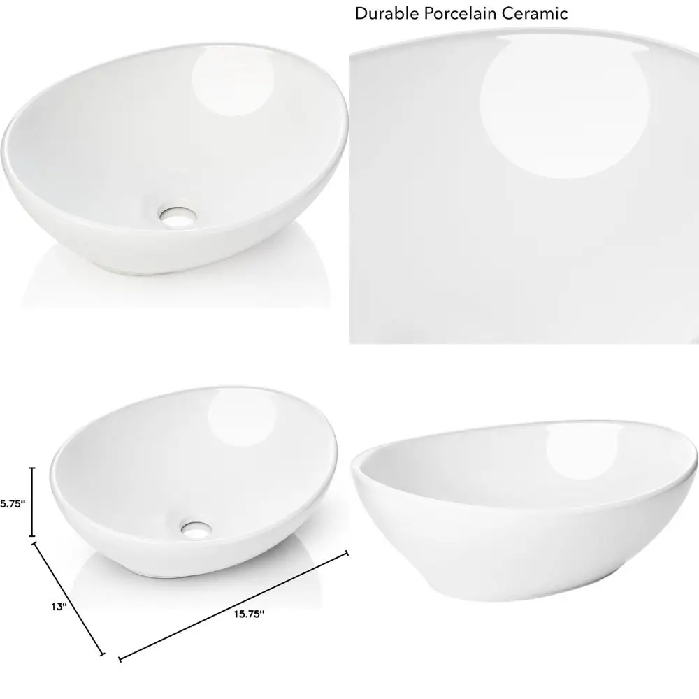 

Овальная белая керамическая раковина - 16 x 13 дюймов, яйцевидная, для установки на столешницу