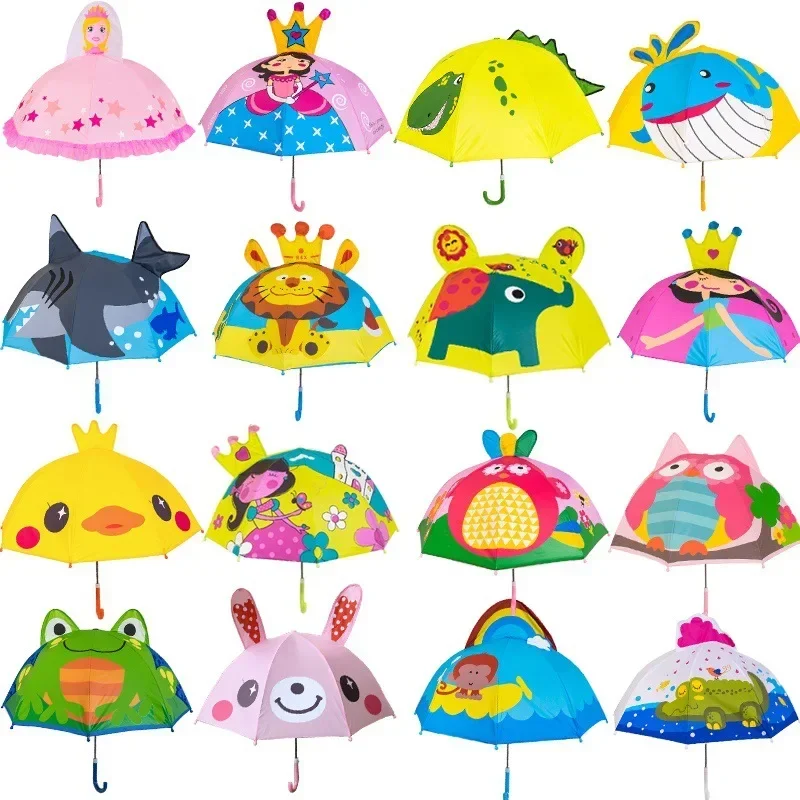 1-2 Year Old Babies Cute Cartoon Children Umbrella Animation Creative Long-handled 3D Ear Modeling Kids Umbrella for Boys Girls