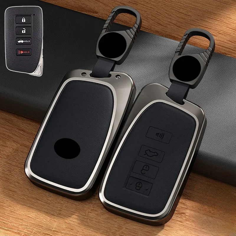 Aluminum Alloy Leather Car Remote Smart Key Fob Case Cover Holder Bag With Keychian For Lexus IS GS RX ES NX LS RC LX