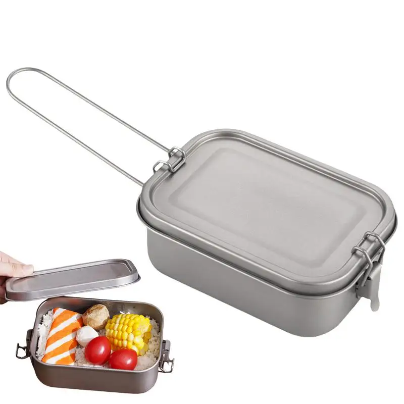 Portable lunch box Metal Lunchbox Foldable Handle Box With Airtight Lid Seal Cooking Food Box Metal Leak-Resistant For Heating