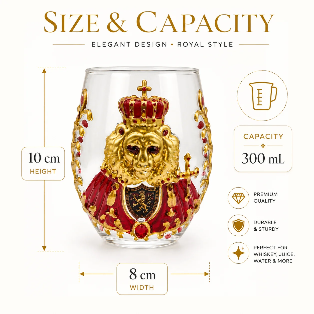 Royal Lion 3D Whiskey Glass Luxury Decorative Drinking Tumbler for Scotch Bourbon Cocktail Home Bar Collection