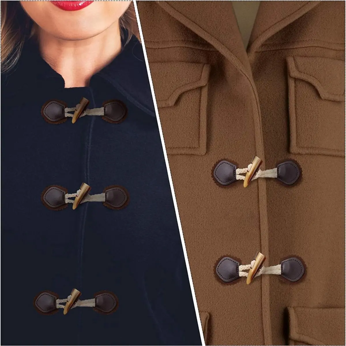 8 Sets PU Leather Sew-on Toggles Closures Vintage Sew-on Toggles with Resin Horn Buttons Sewing Accessories