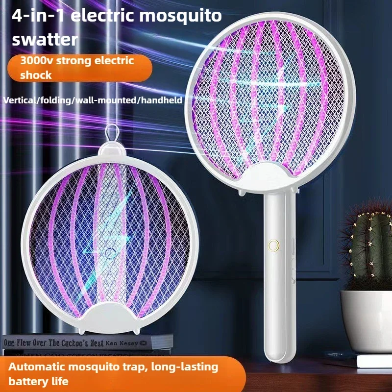 

2-in-1 Mosquito Swatter USB Charging Mosquito Swatter Dormitory Household Electric Shock Folding Purple Light Mosquito Lure Led