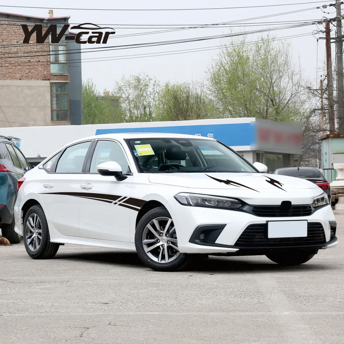 

4PCS Boost Your Honda Civic’s Edge – Sporty Graphic Vinyl Hood & Side Stickers, Perfect for Tuning Flair