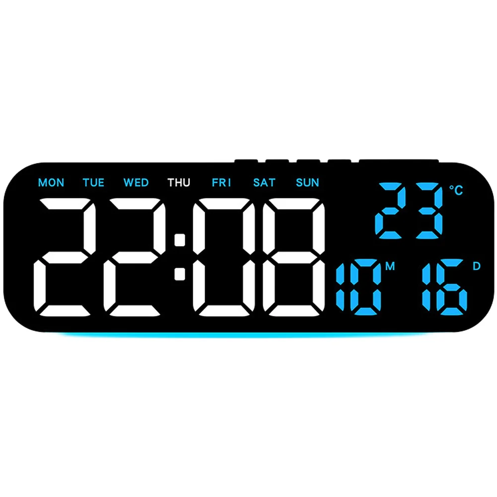 LED Alarm Clock with Calendar Temperature Display for multiple Alarms Adjustable Brightness and 7 Color Bottom Light for Home