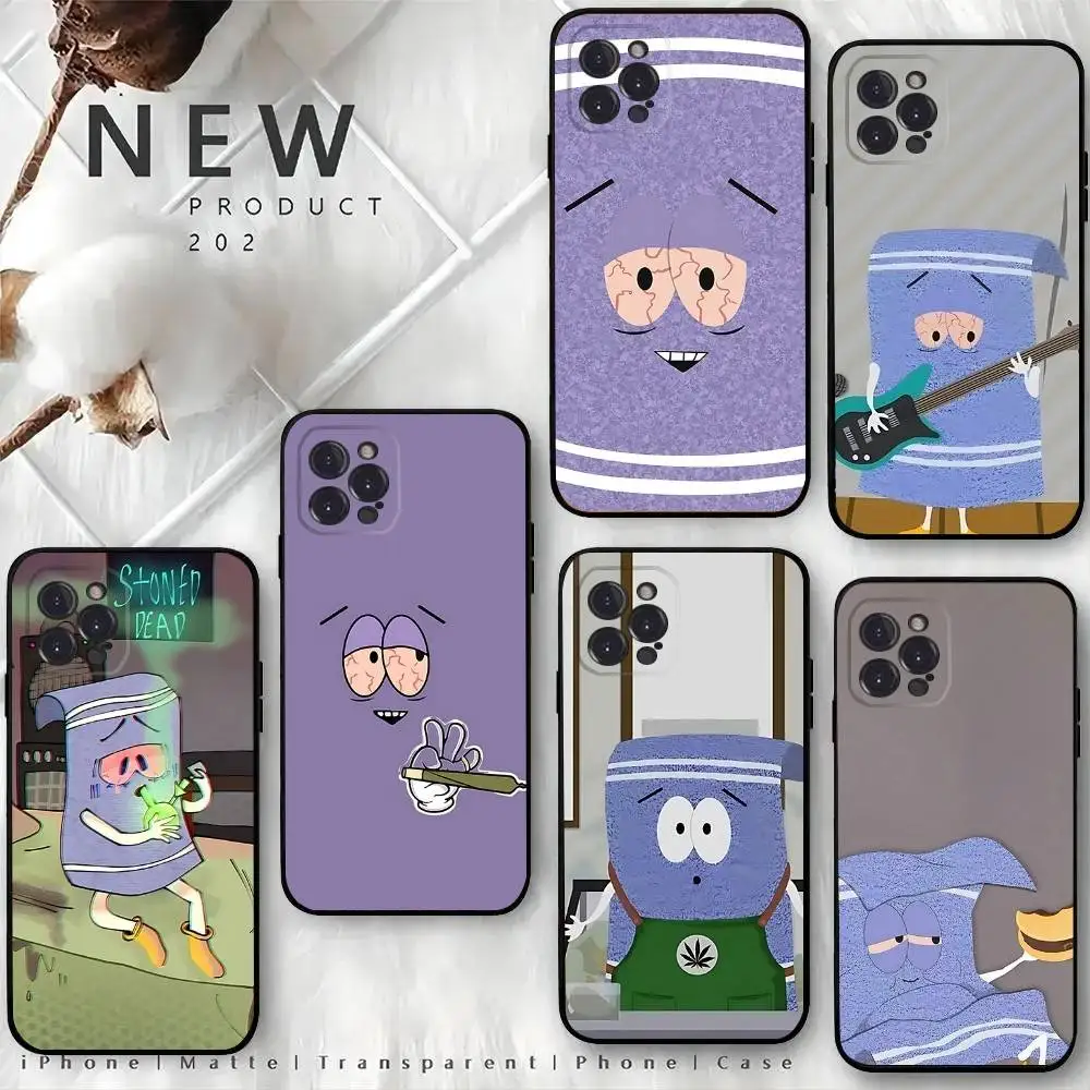 

S-South-S-P-Park Towelie Phone Case For iPhone 16,15,14,13,12 Mini 11 Pro XR,X,XS,MAX 7,8 Plus Silicone Cover Soft Black