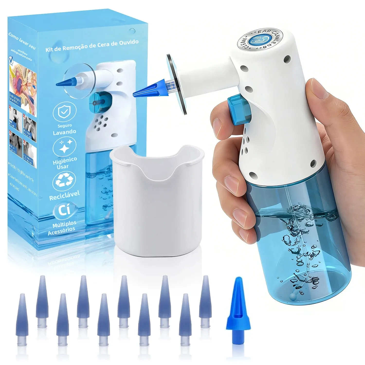 Kit de remoção de cera de ouvido, 11 peças, limpador de ouvido seguro de irrigação manual suave para adultos, todas as ferramentas necessárias, presente de aniversário para a família