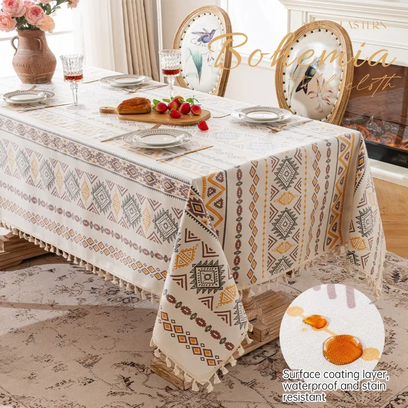 Bohemian Tablecloth Waterproof Oil-Proof PVC Coated Non-Slip Dining Table Cover Dirt Resistant Table Protector Home Kitchen