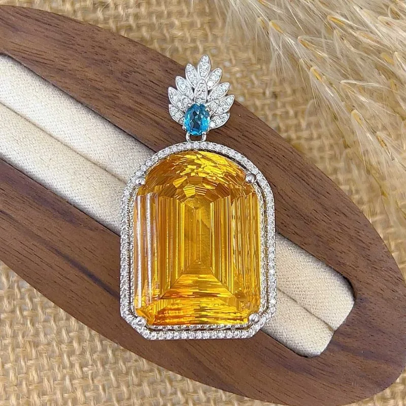 Sazemy 925 srebro Sterling certyfikowane 19*26MM Natual Citrine wisiorek naszyjniki dla kobiet zaręczynowe imprezowa, koktajlowa szlachetna biżuteria