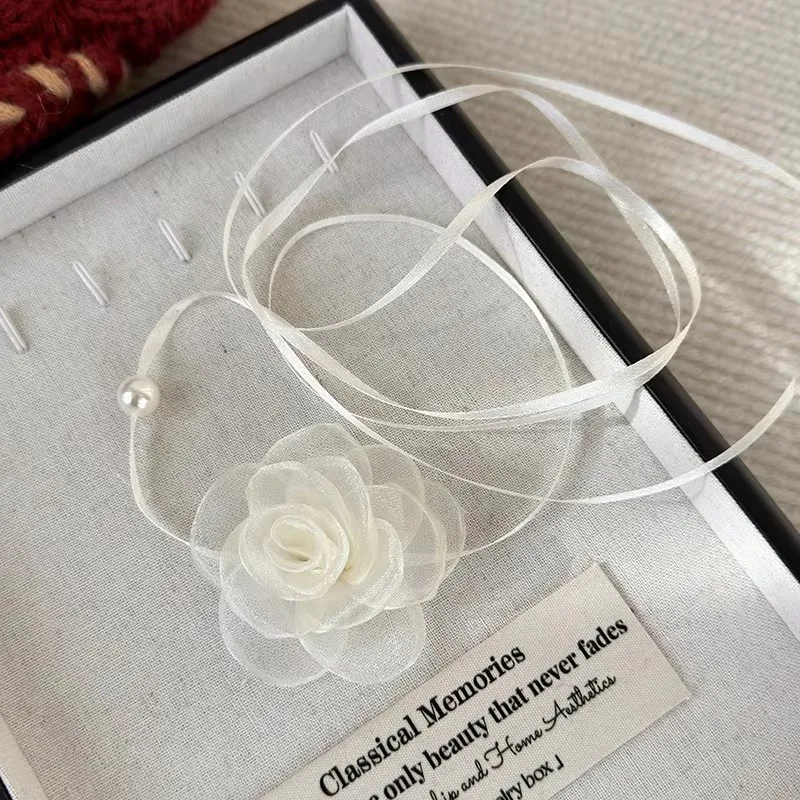 1PC Vintage Elegant Rose Flower Choker Necklaces Set, Casual Polyester Fabric Fashion Accessories For Women