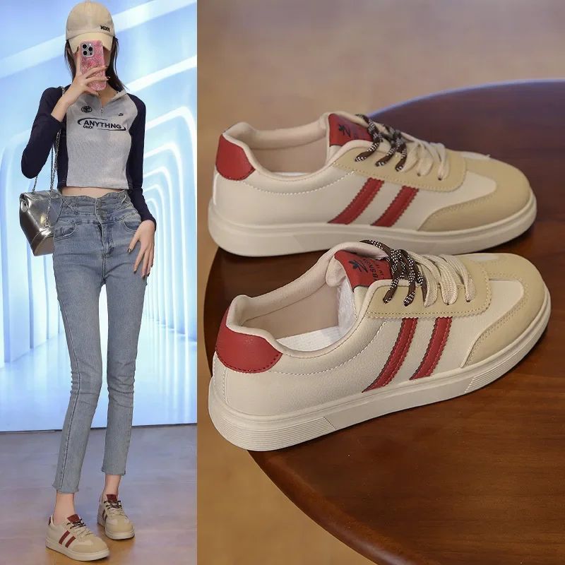 Scarpe da ginnastica classiche marroni da donna, scarpe da skateboard basse alla moda, comode e casual primaverili ed estive