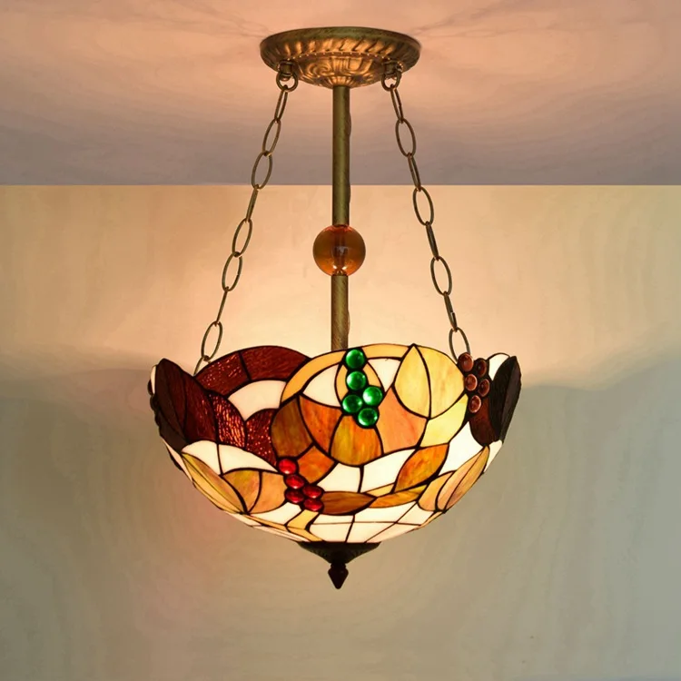 

Tiffany American Hanging Lamp Retro Country Art Grape Chandelier Stained Glass Tiffany Living Room Dining Room Art Design Lamp