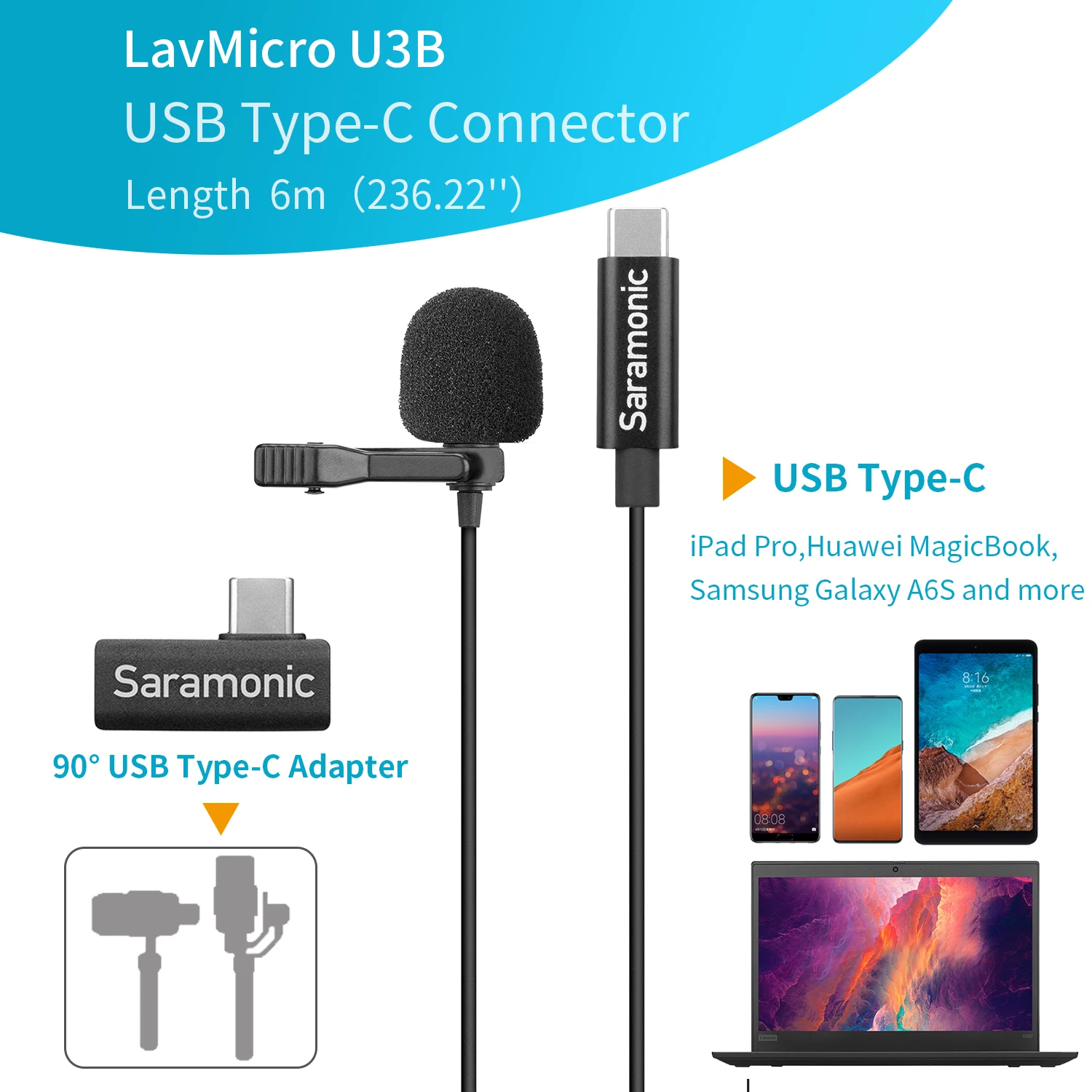 Saramonic lavmicro u3b aufsteck bares Lavalier-Ansteck mikrofon für Android-USB-C geräte Computer Youtube Video aufzeichnung Streaming