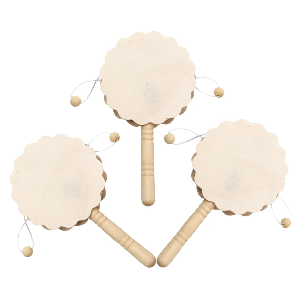 

3 Pcs Children's Handmade Toys Rattle-drum Ornaments Wooden DIY Instrument Home Desktop Adornments Maple Unfinished Model