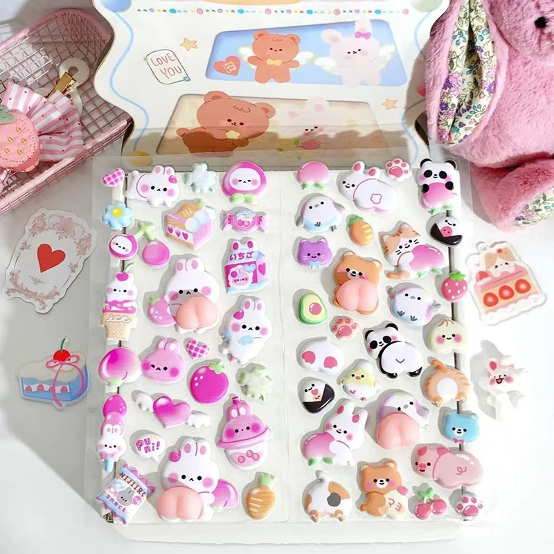 1Sheet/Pack Cute Cartoon Embossed Sticker 3D Pinching Relaxing Butt Stickers Blue Pink Style Available Book Diary Decoration ZYF