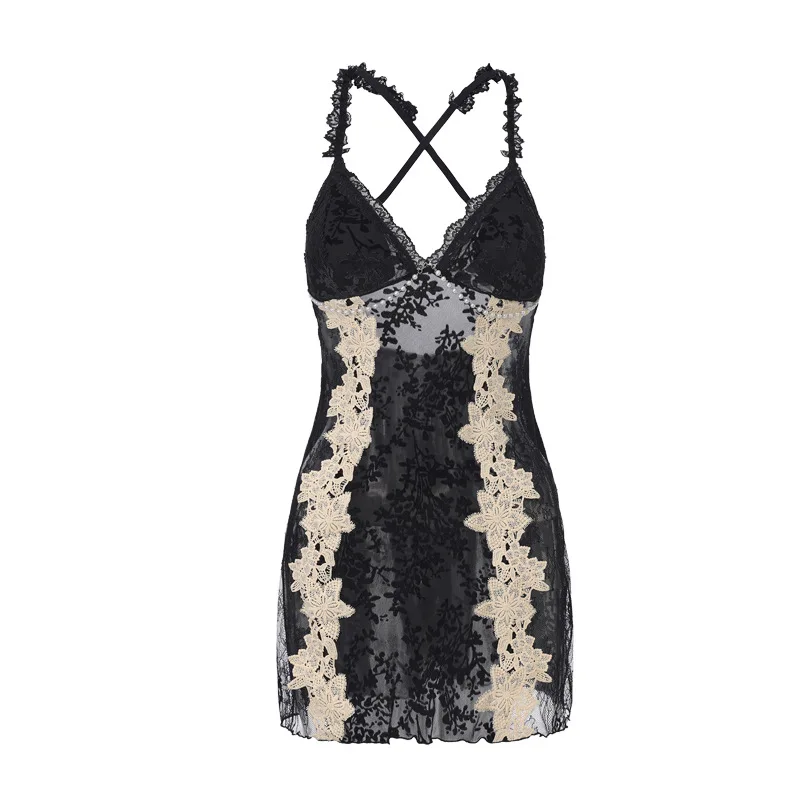 섹시하고 가슴을 강조하는 여성용 잠옷, 순수한 매력의 레이스 유혹, 따뜻한 벨벳 나이트가운, 아우터웨어 홈 세트