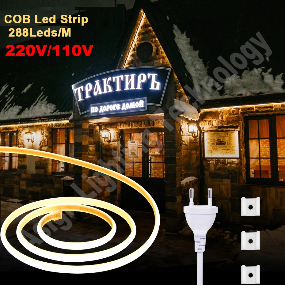 

220V 110V COB Strip Light High Bright 288LEDs/m 0.5m-50m IP65 Waterproof Flexible LED Tape for Outdoor Lighting Decor SMD2835 ﻿