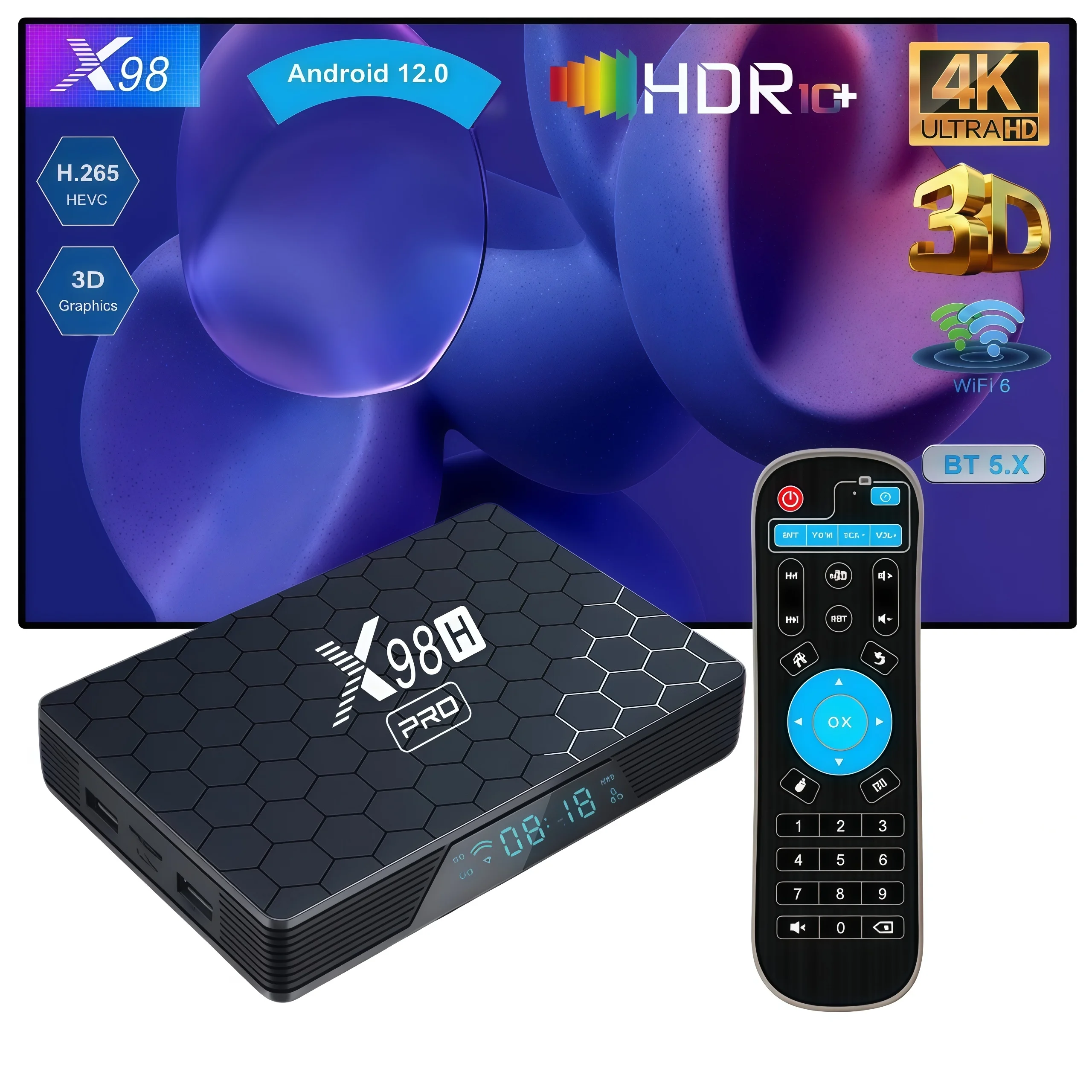 Boîtier TV Android 12 X98H Pro Allwinner H618 WiFi 6 4 Go 32 Go 4K 60fps HDR10+ BT 5.0 HDMI In/Out Lecteur multimédia intelligent IPTV Décodeur