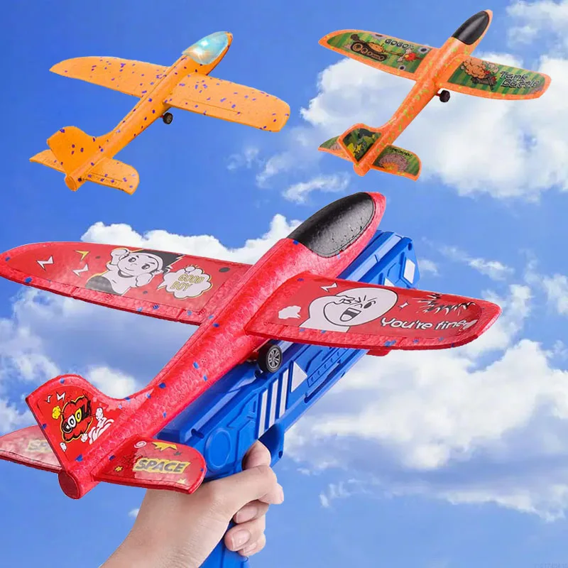 Foam Plane Launcher Toy para Crianças, Catapult Glider, Airplane Gun, Outdoor Game, Bubble Model, Shooting Fly Roundabout Toys, 10m