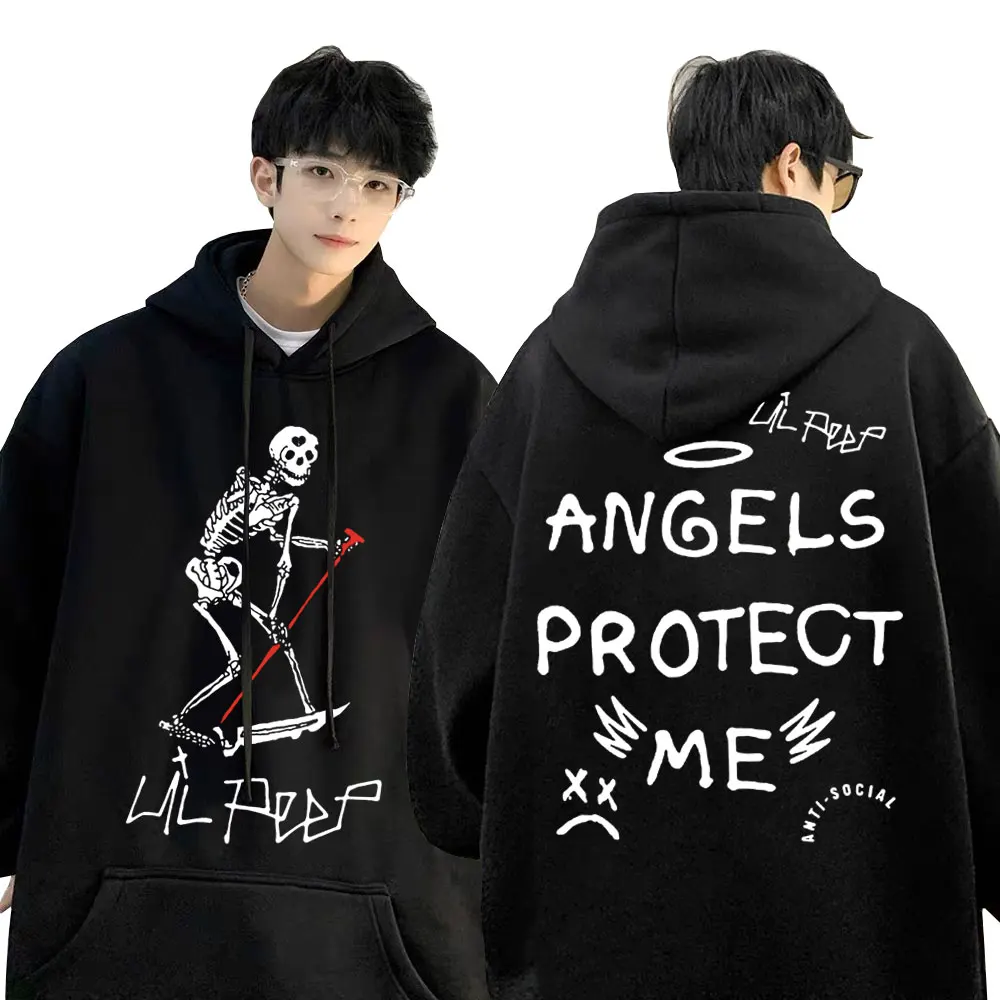 

Rapper Lil Peep Cry Baby Angels Protect Me Graphic Hoodie Skull Print Sweatshirt Men Women Hip Hop Vintage Oversized Tracksuit