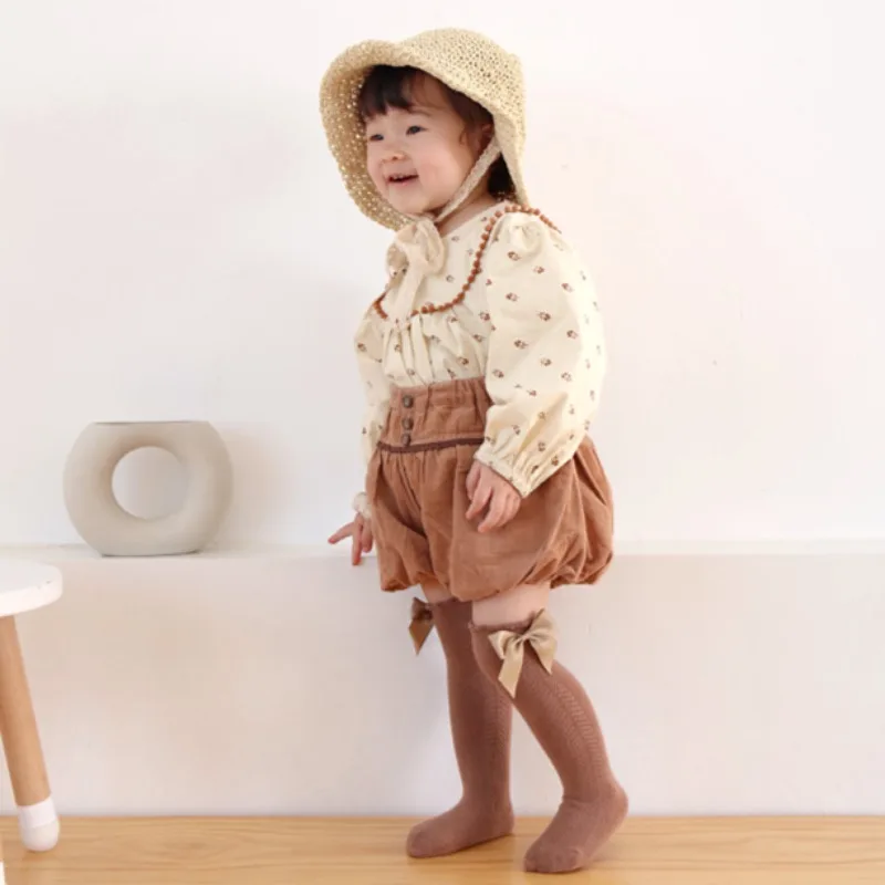 Calze lunghe al ginocchio in cotone per bambina, traspiranti con fiocco a farfalla, calze sopra il ginocchio per neonate