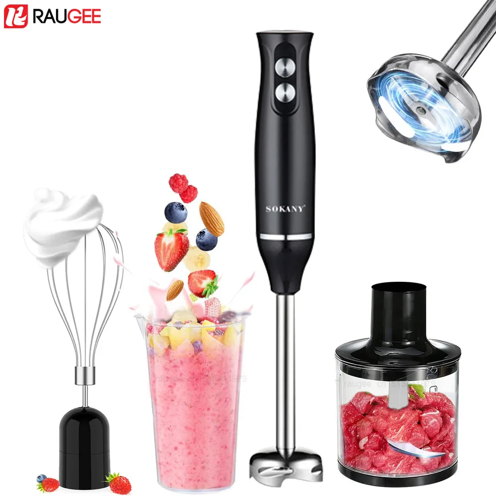 

Electric Hand Blender 4 in 1 Handheld Blender with 700ml Mixing Beaker 500ml Chopper 2 Speed Detachable Whisk and Milk Frother