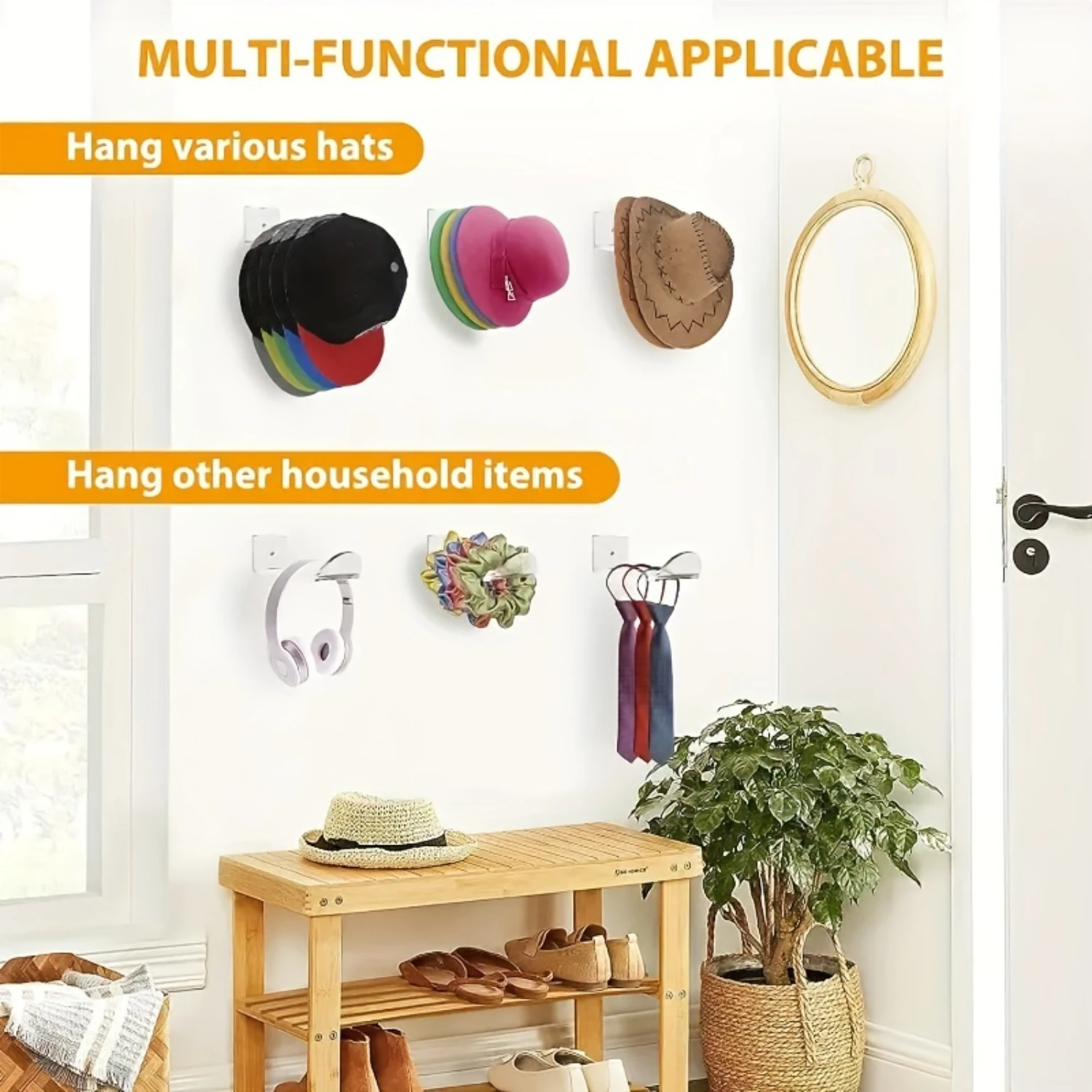

6-Pack Acrylic Hat Rack, Wall-Mounted Hat Organizer, Contemporary Style Display Stand for Baseball Caps, Helmets - & Office Ha