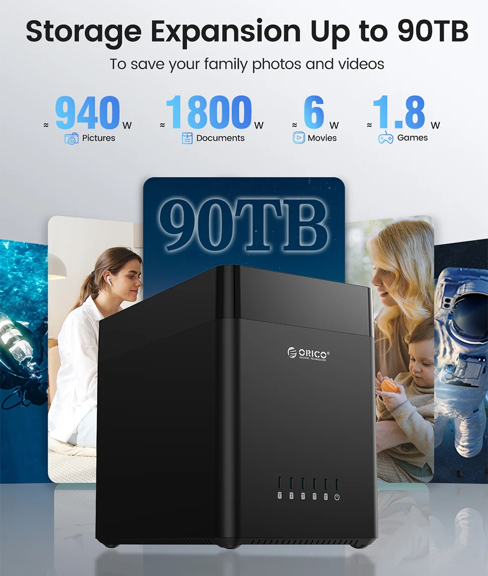 ORICO 5 Bay 3.5 "SATA القرص الصلب الضميمة محطة إرساء الأقراص الصلبة USB 3.0 نوع C الخارجية HD حالة 90 تيرابايت توسيع التخزين 12 فولت/6.5A