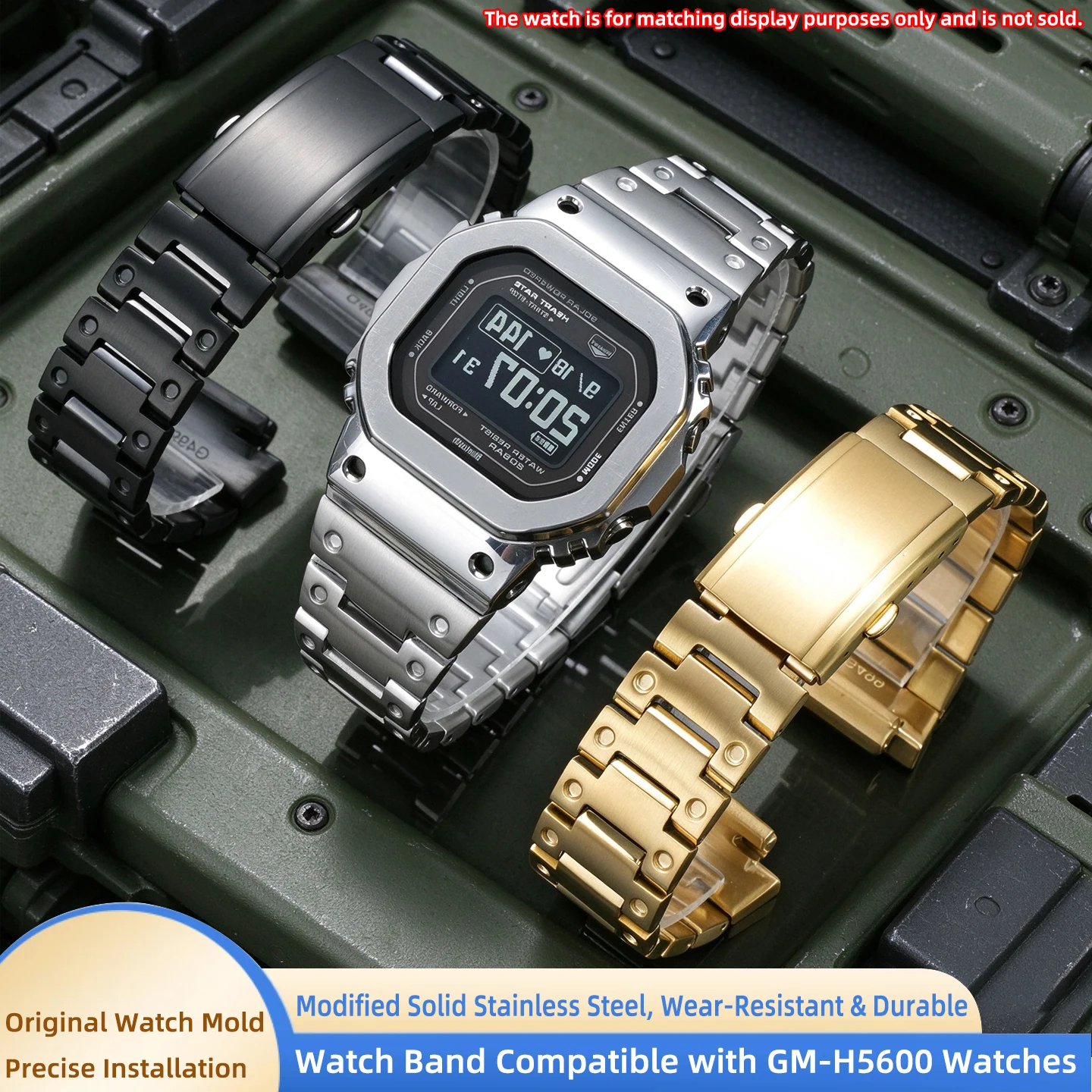 Stainless Steel Watch Band Compatible with Casio G-Shock GM-H5600, Metal Modified Wrist Strap Solid Steel Watch Link