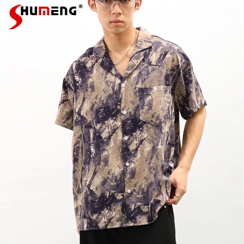 

Men's 2026 Summer New Short Sleeve Shirts Fashion Loose Comfort Printed Shirts Male Handsome Pocket Decoration Chic Elegant Tops