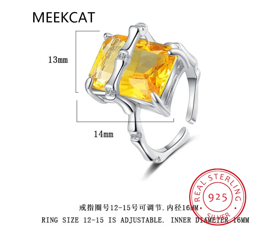 Emerald Cut Yellow Genuine Natural Citrine 925 Sterling Silver Bamboo Ring for Women Rectangle Gemstone Solitaire Fine Jewelry view 6