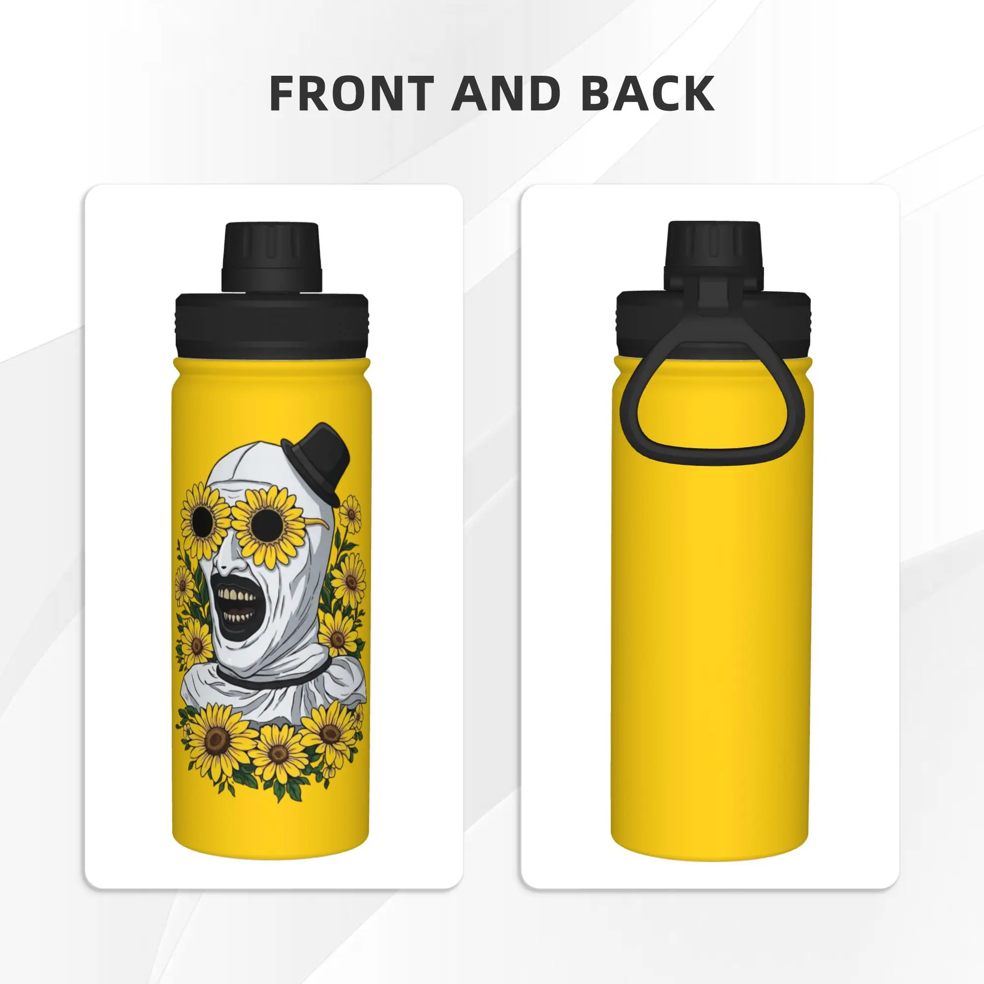 Terrifiers Art And Sunflowers 18OZ Sports Insulated Kettle Halloween Coffee Cups Vacuum Flask School Mugs Spill Proof