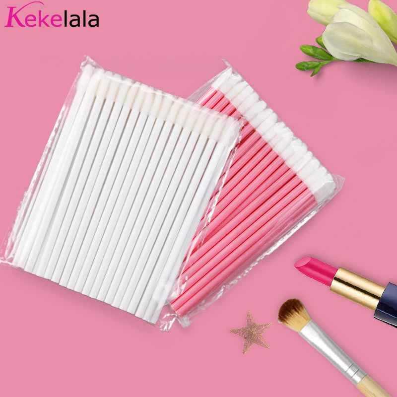 Kekelala-pinceles desechables para labios, 50 piezas, aplicadores de brillo de lápiz labial, hisopos de maquillaje, microcepillo de limpieza, herramientas para extensión de pestañas