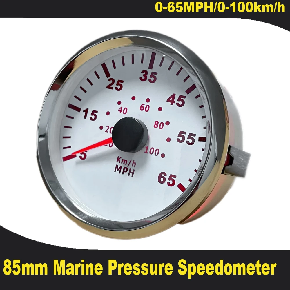 Waterproof Boat 85mm Speed Gauge 0-35 MPH 0-55 MPH 0-65 MPH Pressure Speedometer Pitot Tube Pressure Signal for Car Truck Yacht