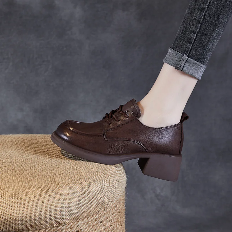 High heels 2026 Spring and Autumn new genuine leather coarse order shoes  leather shoes for women