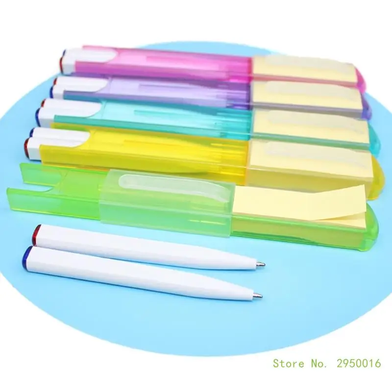 10PCS Blue Redness Ballpoint Pen with Sticky Note Paper, Office Signing Pen Pen for School Office Supply