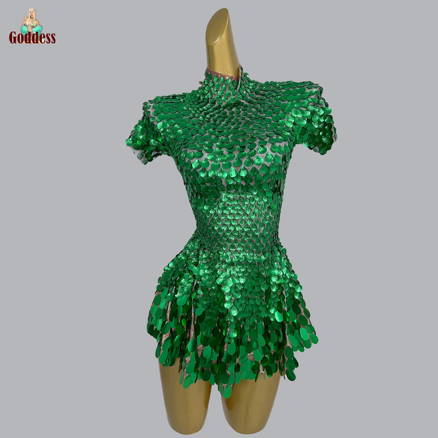 

Young Women Shine Full Shell Sequins Pleated Dress Club Show Costume Fancy Dance Troupe Wear Birthday Celebrate Prom Mini Dress