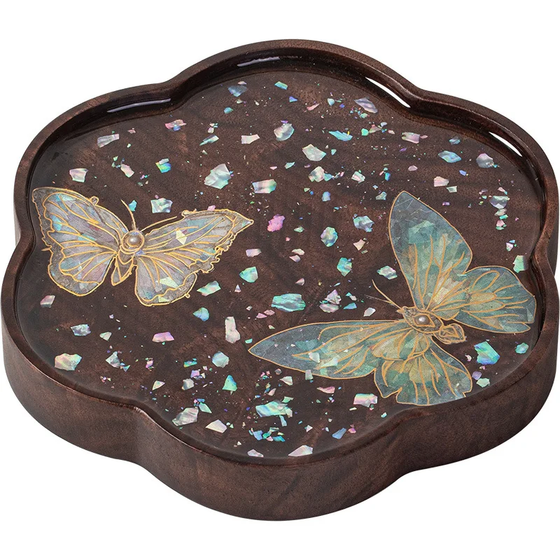LTT walnut nut butterfly coaster solid wood insulation mat tea tray base