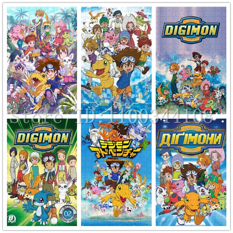 Digimon Adventure Puzzles Anime pour enfants, jeu intelligent, jouets en bois, cadeaux du Nouvel An, 300 pièces, 500/1000 pièces