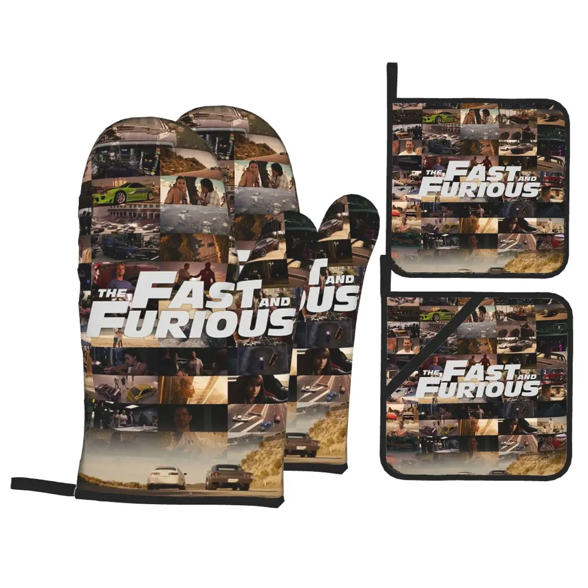 Fast And Furious Legends Tribute Oven Mitts and Pot Holder Sets of 4 for Baking Kitchen Cooking BBQ Resistant Non-Slip Gloves