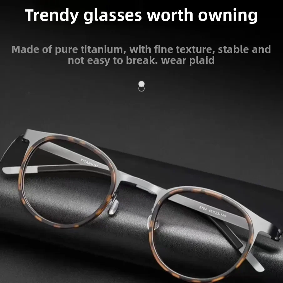 

IP Electroplated Titanium Eyeglasses, Screwless 9g Featherlight Round Frame, Full Rim Business Glasses for Executives