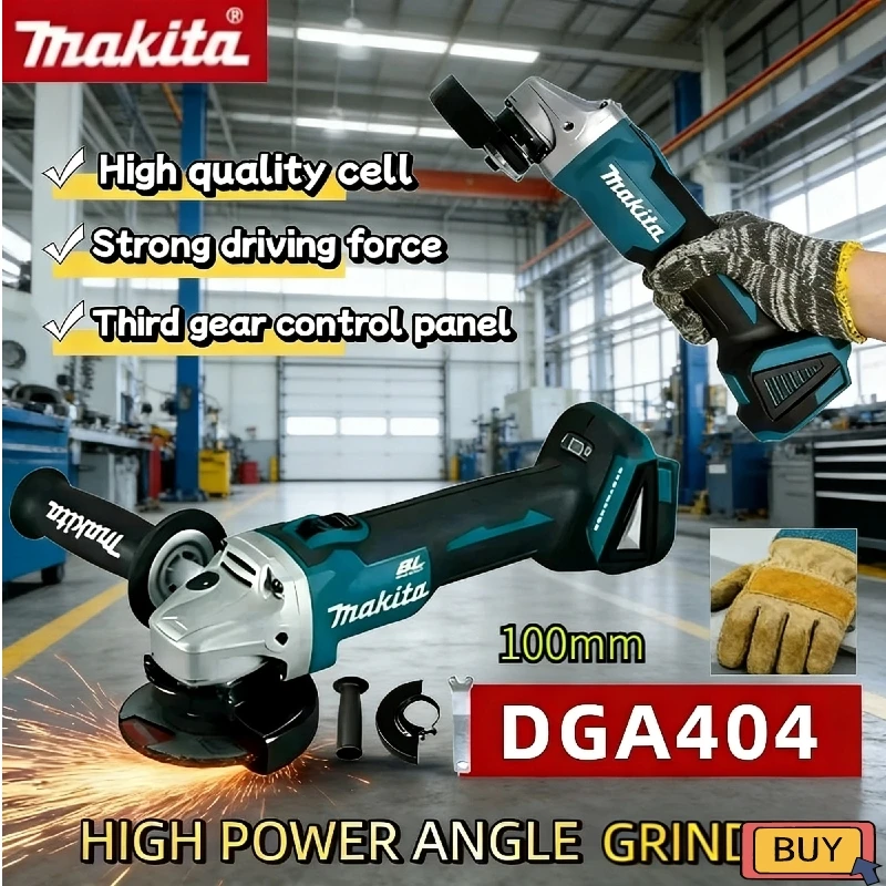 

Бесщеточная аккумуляторная угловая шлифмашина Makita DGA404 100 мм, многофункциональный инструмент для шлифовки, полировки и резки металла и дерева, 18В, с аккумулятором
