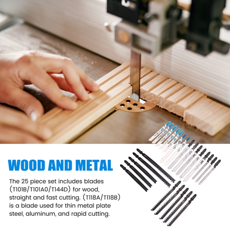 25 Pcs T Shank Jig Saw Blade Set, T-Shank Blades For Wood, Plastic And Metal Cutting