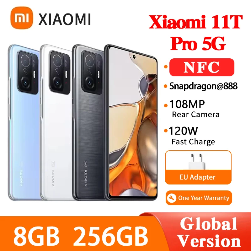 NEW Global Version Xiaomi Mi 11T Pro 5G 8GB+256GB Snapdragon 888 NFC 108MP Camera 120W Super Fast Charge AMOLED Screen Phone