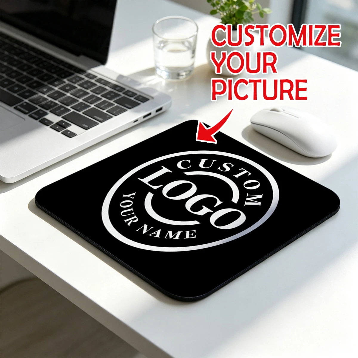 A rectangular mouse pad that can be fully customized with your own unique design. Compact in size and featuring a non-slip rubbe
