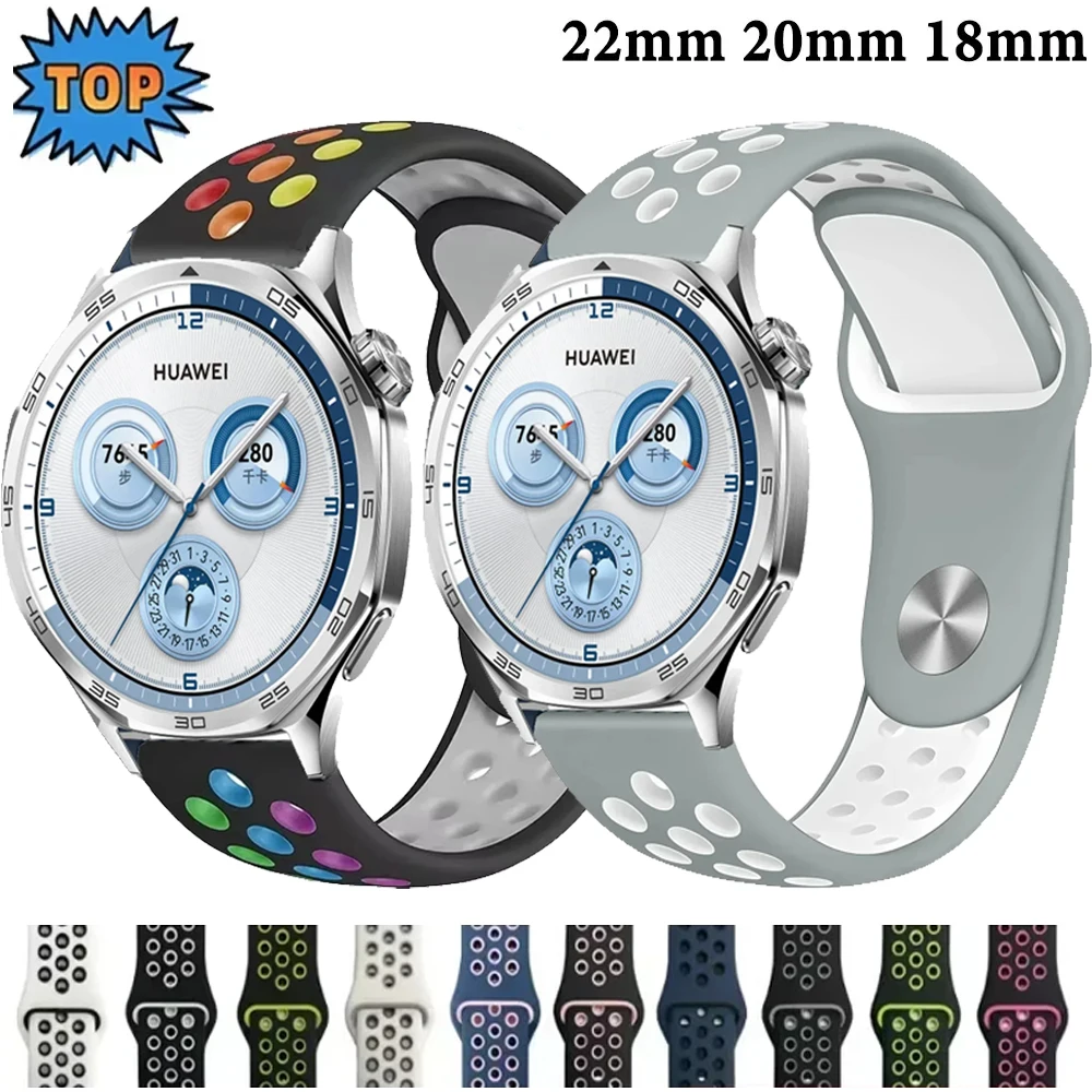 22/20/18mm Two-color Silicone Strap For Huawei Watch GT6/5/4/3 Pro 46mm Breathable Soft Wristband Huawei Watch GT4-5-6 41mm Belt